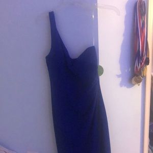 One Shoulder Deep Blue Prom Dress